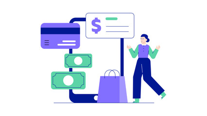 Person shopping with money and a credit card, suitable for finance, shopping, retail business, payment, and consumer behavior concepts.