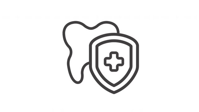 Animated a tooth behind a shield with a cross symbolizes dental protection