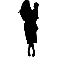 Mother and Son Silhouette. A mother and child holding hands walking together silhouette black filled vector Illustration.