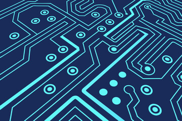 Futuristic vector background with circuit board elements and glowing blue lines. Abstract tech layout with central text for banners or ads.


