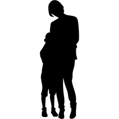 Fototapeta premium Mother and Son Silhouette. A mother and child holding hands walking together silhouette black filled vector Illustration.