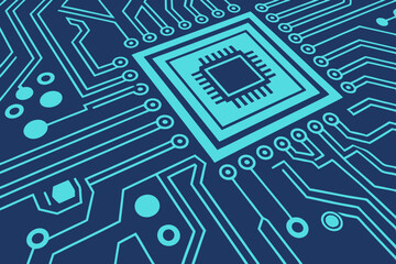 Futuristic blue background with tech circuit design and digital network lines. Vector layout includes centered space for text. Great for UI, ads, or digital banners.

