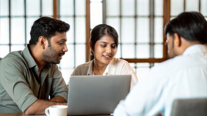 Indian Team Members Collaborating in Productive Office Meeting
