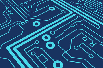 Abstract blue tech banner background with glowing circuit lines and digital network. Central copy space included. Ideal for websites, ads, or headers.

