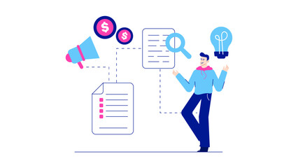 Man standing, pointing at a document. Suitable for business presentations, legal concepts, education topics, corporate communications, and office environments.