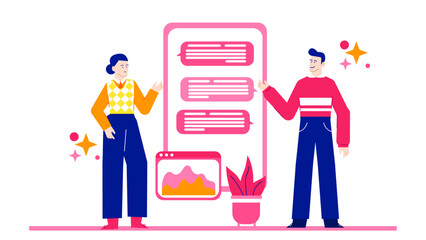 Office communication using project management apps, suitable for mockups, advertising, presentations, digital apps, or graphic design projects with a vibrant aesthetic.