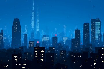 Cityscape at night pixelated vector art