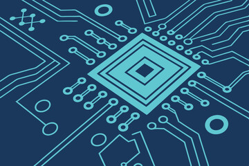 Vector abstract blue background with circuit lines and network patterns. Glowing digital tech design with centered space for text. Great for technology web graphics.

