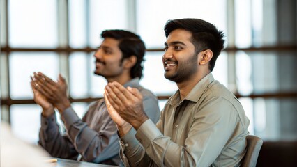 Indian Executives Applauding During Motivational Staff Meeting
