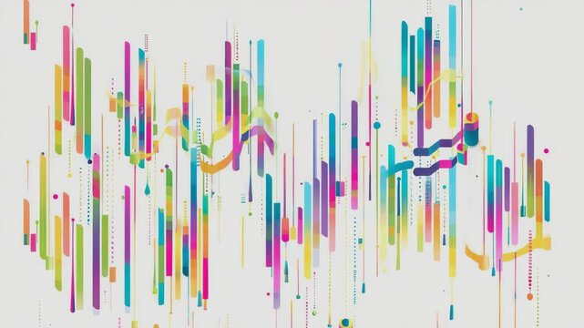 A colorful line design element on white background representing a finance stock candlestick chart, positive moving up and to the right, abstract solid, Generative AI Videos.