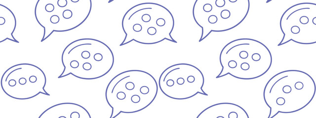 Seamless speech bubble pattern with minimalist chat icons in linear outline style. Perfect for digital communication themes, social media graphics, and messaging interfaces. Vector background design.