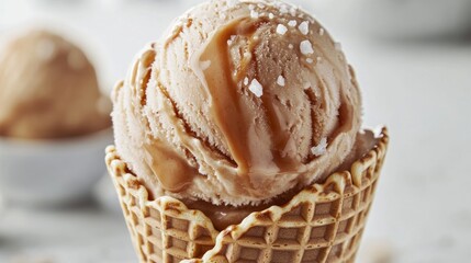 Creamy Chocolate Ice Cream Scoop in Crunchy Waffle Cone