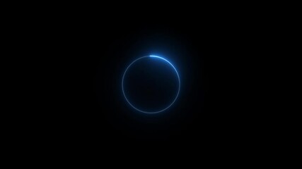 blue circle glow border, alpha channel, seamless loop, abstract glowing neon line cyan color circular lens animation neon light on black background, vertical design - Powered by Adobe