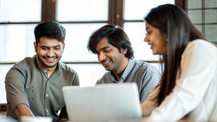 Obraz premium Indian Businesspeople Smiling While Solving Creative Challenges as a Team 