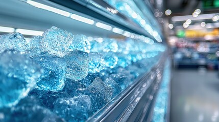 Ice cubes in a refrigerated grocery display