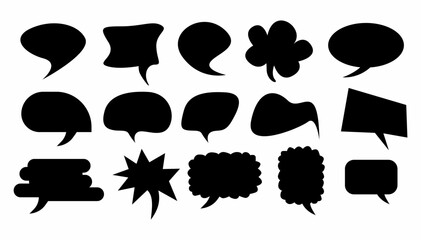 Collection of black empty speech bubbles for text, chat, message box. Vector illustration of speech bubble sign dialog communication frame, Banner, price tag, sticker, poster, badge.