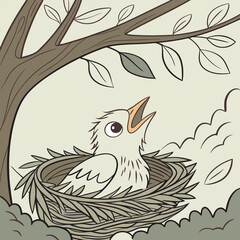 Cute nightingale singing cartoon vector