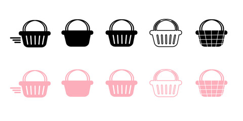 Shopping Basket Icon Set &ndash; Editable Vector Icons in Black and Pink for E-Commerce and Retail