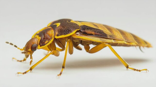 Close-up of bed bug in studio light, side view, isolated on white background, Generative AI Videos.
