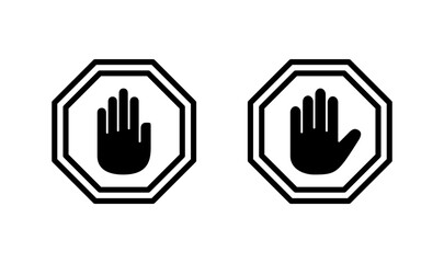 Stop icon logo design. stop road sign. hand stop sign and symbol. Do not enter stop red sign with hand