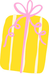 Illustration of Yellow Gift with Pink Ribbon