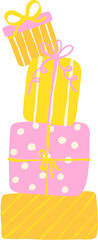 Stacked Gift Boxes with Ribbons Graphic
