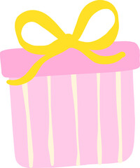 Illustration of Pink Striped Gift with Yellow Bow