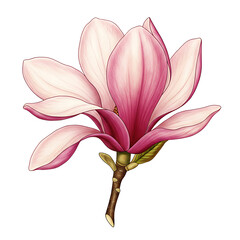 Fototapeta premium Elegant hand drawn pink magnolia blossom isolated on white background