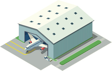 Isometric airplane in hangar exterior