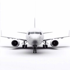 Front view of white airplane on a white background.