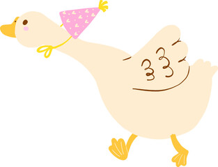 Cute Happy Girly Goose Birthday Wearing Pink Party Hat Doodle