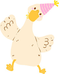 Cute Happy Girly Goose Birthday Wearing Pink Party Hat and Dancing Doodle