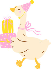 Cute Girly Goose Birthday Tangled in Streamers Doodle