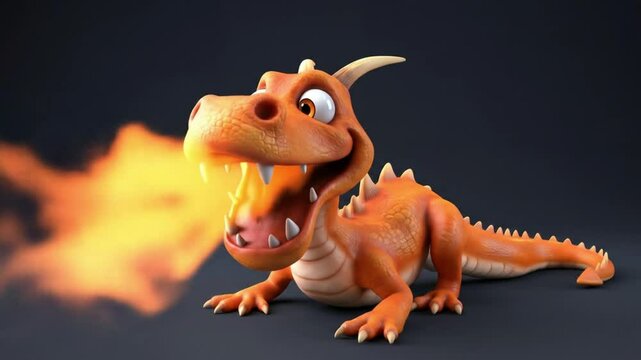 Adorable Cartoon Dragon Blowing Fire 3D Animated Character Video