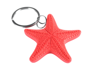 Vibrant Red Starfish Keychain Isolated Against a Transparent Background Emphasizing Detailing