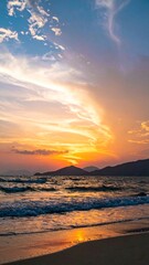 Fototapeta premium Background of the sunrise in the mountains or beach 