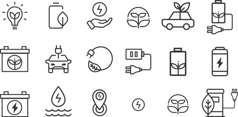 Electric car premium line icons. Electric car premium line icons and vector bundle set.