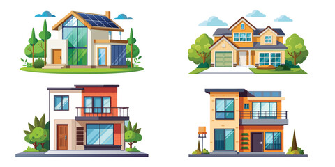 Fototapeta premium Modern Residential Houses in Flat Cartoon Style