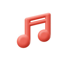 Modern and stylized three dimensional illustration of a musical note with a smooth coral red color on a plain white background