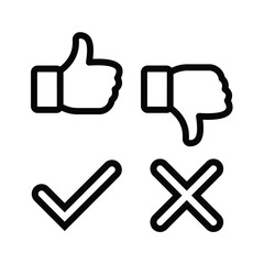 Obraz premium Thumb Up Down Tick Cross Line Icons