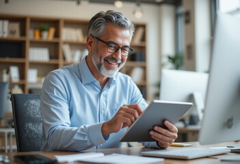 Fototapeta premium senior man working on tablet