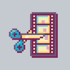 cutting film sign in pixel art style with isolated background