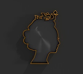 Profile view silhouette of a princess or queen. Cute girl portrait. Fashion branding emblem. 3D render