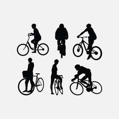 Obraz premium Cyclist Bicycle Rider Simple Silhouette Vector Set Collection