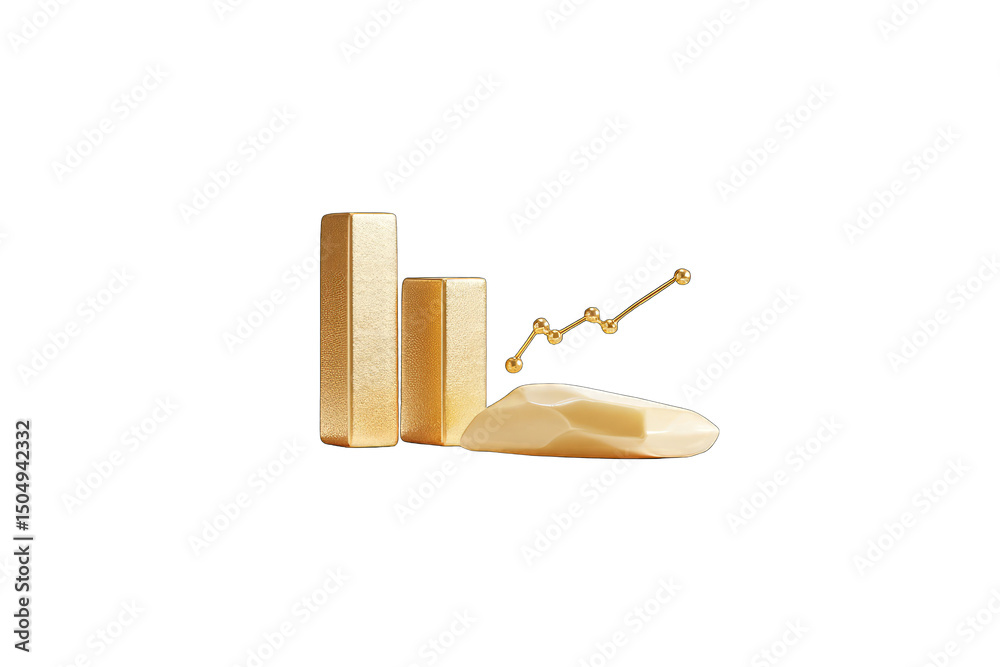 Poster gold bars form a bar graph with an upward trending line indicating growth or success