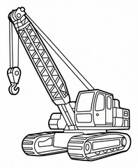 Detailed Line Art of a Construction Crane Vehicle on White Background