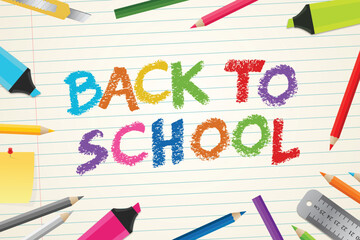 Back to school in paper space with color pencil, educational elements vector illustration