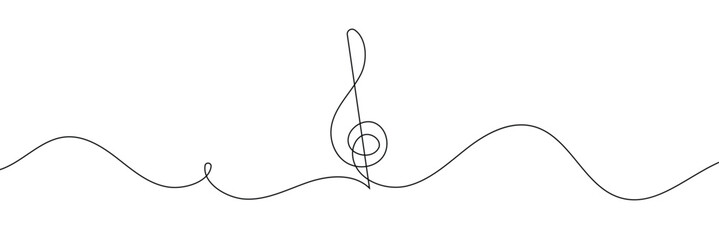 One line music key symbol. Continuous line art drawing classical cultural melody sound silhouette. Hand drawing doodle element vector illustration 