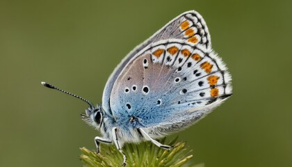 Obraz premium Common blue butterfly on Craspedia under the sunlight in a garden with a blurry 1
