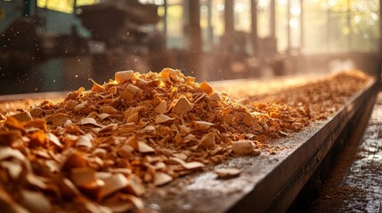 High quality wood shavings natural light and industrial setting